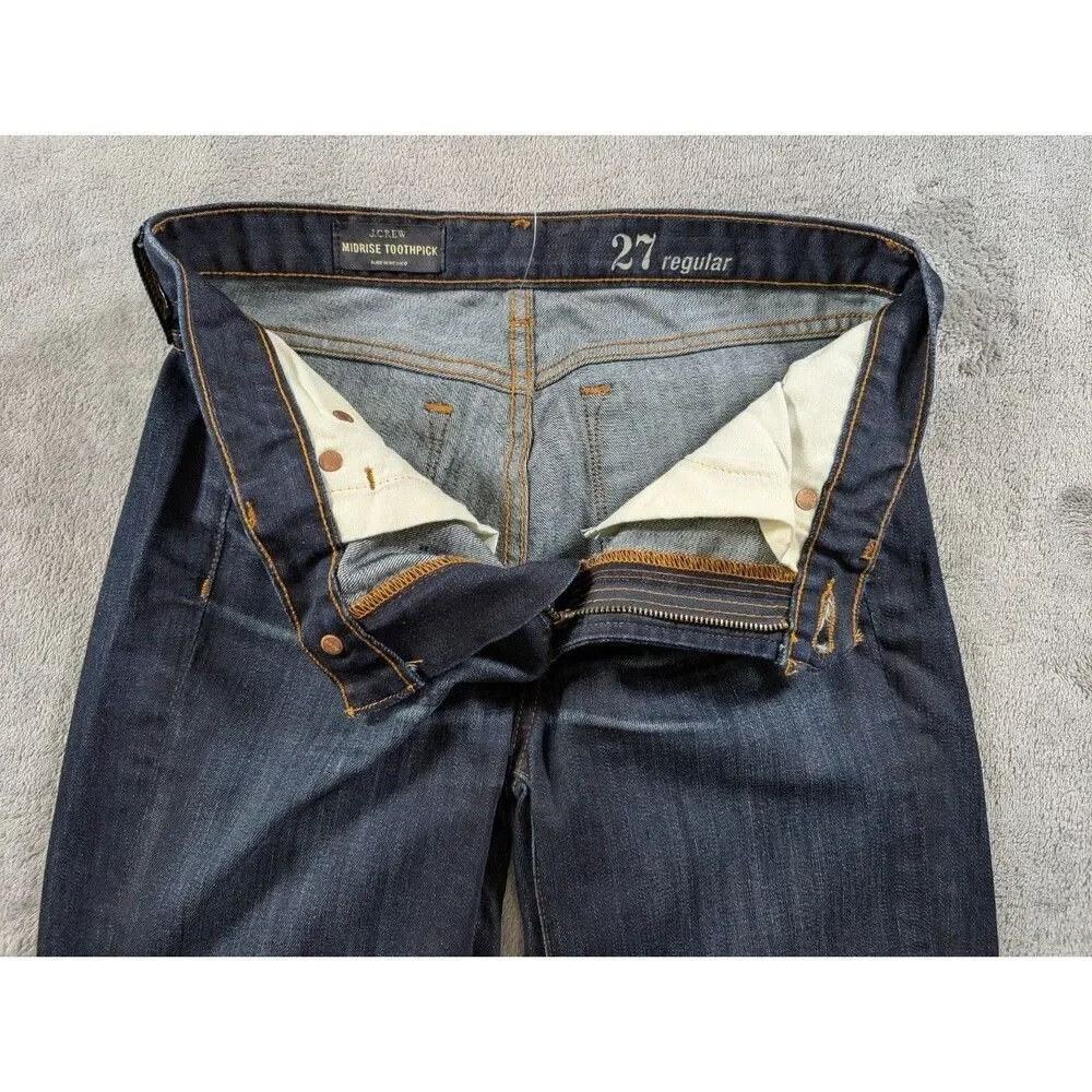 J Crew Toothpick Skinny Jeans Womens 27 Mid Rise Dark Wash Stretch Denim